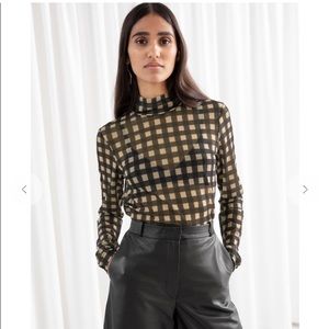 & Other Stories Check Plaid Mesh Top XS